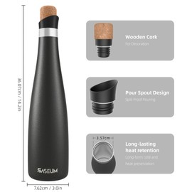SASEUM Wine Bottle, 32 oz Insulated Stainless Steel Water Bottle and Wine Decanter with Vacuum Sealed Lid - Black 32 oz (1000ml)