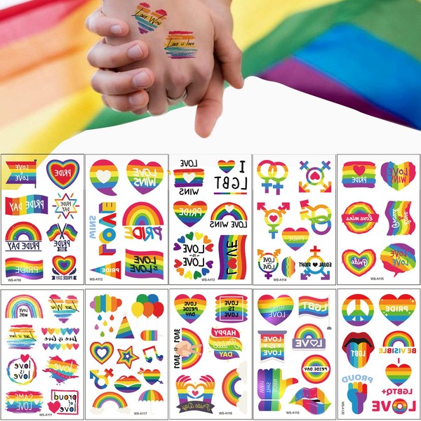 LGBT Stolz Tattoos, 10 Blätter Regenbogen temporäre Aufkleber für Stolz Tag, wasserdicht Homosexuell Stolz Zubehör Party Feiern Persönlichkeit Dekoration Party Supplies