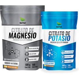 NATSA Citrato de Magnesio 500 g y Citrato de Potasio 500 g 1 scoop diario de c/u Excelentes propiedades relajantes y para mejorar la salud ósea Calidad Premium Ingredientes Puros