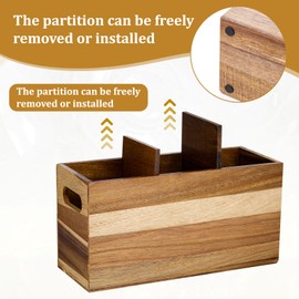 JJUNW Wooden Kitchen Utensil Holder, Large Wooden Utensil Organizer for Counter or Countertop Acacia Wood Container Caddy Silverware Holder with 3 Compartment Cooking Tools Storage