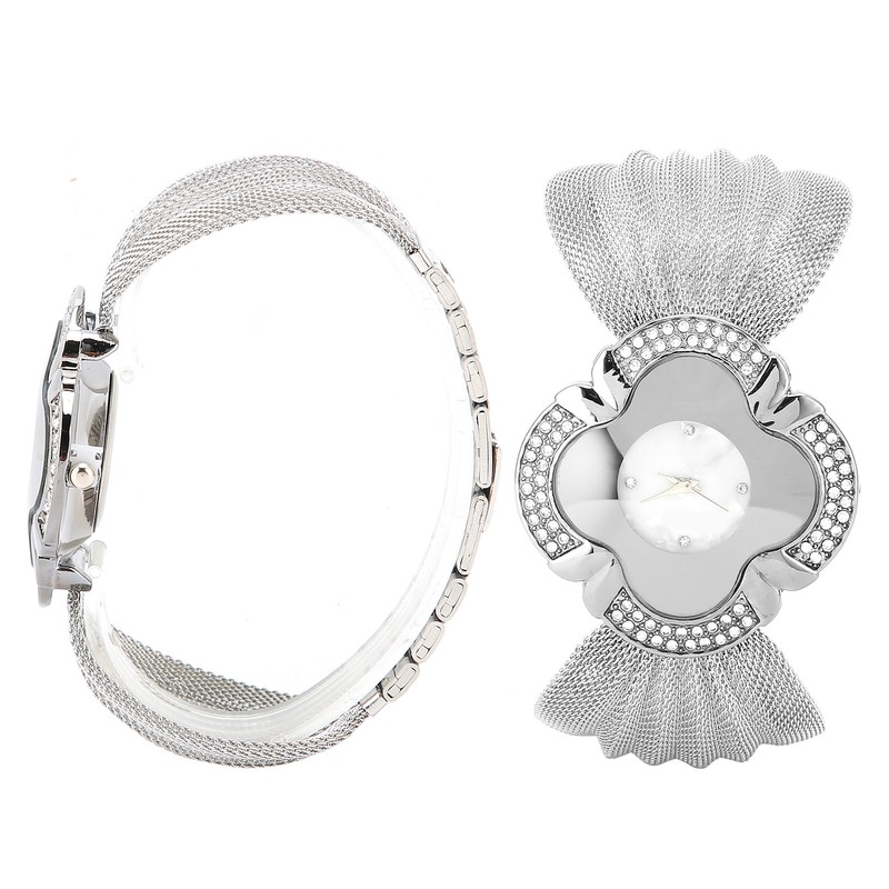 Flower Shape Dial Women Watch Wide Mesh Belt Quartz Elegant
