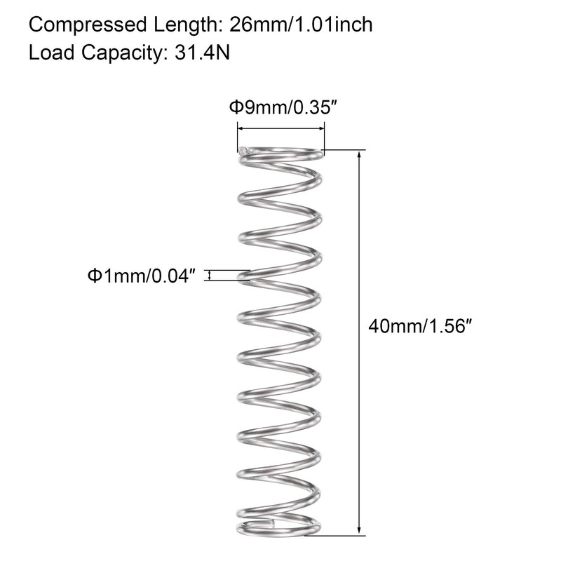 sourcing map Compression Spring, 304 Stainless Steel, 9mm OD, 1mm