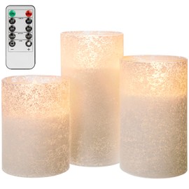 ANGELLOONG Glass Electric Candles Battery Operated, Flickering Flameless Candles with Remote, Fake LED Pillar Timer Candles for Home Decor, Sandblast White