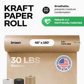 IDL Packaging Kraft Paper Roll 48" x 2160" (180 Feet), Pack of 6 - Brown Wrapping Paper, 30lb Thickness - Craft Paper for Packing, Moving, Shipping, Crafts/Arts - 100% Recycled