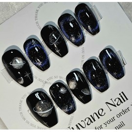 Winter Universe [Handmade Nail Tips] - Long Oval / 겨울 우주[수제네일팁] - 롱 오벌