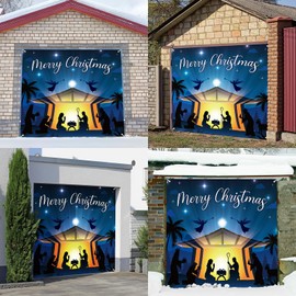 Upgraded 𝐌𝐚𝐠𝐧𝐞𝐭𝐢𝐜 Christmas Garage Door Cover 7x8 Ft, Garage Door Christmas Cover with Nativity Design, Garage Door Banner Christmas Decorations (𝐌𝐚𝐠𝐧𝐞𝐭𝐬*𝟒 𝐈𝐧𝐜𝐥𝐮𝐝𝐞𝐝)