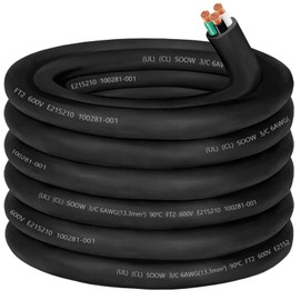 6/3 6 Gauge Wire SOOW Wire 3 Conductor 6 Gauge Electric Portable Power Cable 600V 50A SOOW Bulk Cable for Industrial&Home Use-Generator,Welder,Circuit,EV Battery Charger,Data Center,Motor Lead-25ft