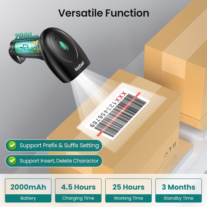 Barcode Scanner with Stand, 2D 1D Code Bluetooth Scanners and