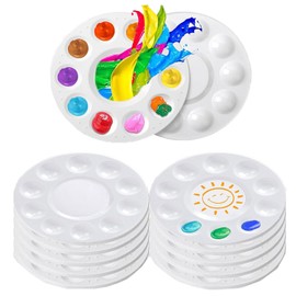 YQkangzhu 12PCS Plastic Paint Palette, Round Paint Tray Palettes, White 10 Hole Color Palette, Paint Pallet, Paint Holder, Artist Mixing Colour Tray for Students Crafts DIY Art Painting Supplies