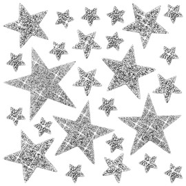 37 Pieces 6 Sizes Star Patches Iron On,Star Rhinestone Appliques Iron on Star Patches Adhesive Applique Glitter Repair Patch for Clothes Bag Pants Shoes Cellphone Decor DIY Accessory(Star Silver)