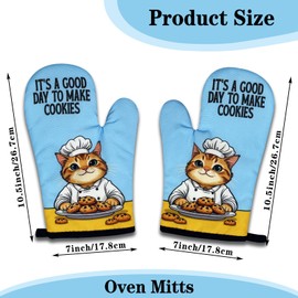 NAHMAKNE 2 Pack Funny Baking Cat Oven Mitts, It's A Good Day to Make Cookies, Heat Resistant Non-Slip Mitts, Baking Gifts for Hostess, Sweet Housewarming Gifts for Women Baker Friend Cookie Lovers