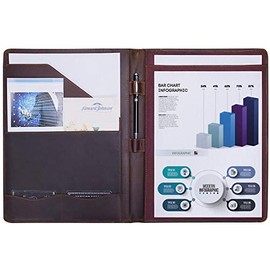 Jack&Chris Leather Portfolio, A4 Document Folder Legal Pad Padfolio, Professional Writing Letter Notepad Clipboard Sleeve Organizer, Resume Folio Binder for Men&Women,JC1823 (Dark Brown)