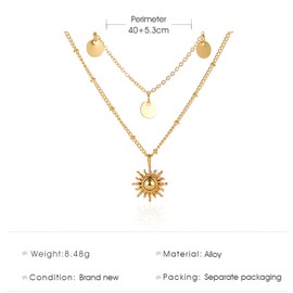 Yienate Layered Sunburst Sequin Choker Necklace Boho Gold Sun Pendant Necklace Sequin Necklace Charm Celestial Necklace Jewellery Gift for Women Girls
