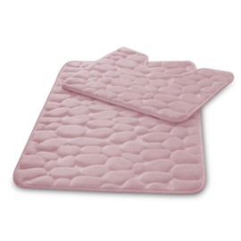 VELVETIO Pebbles Stone Bath Mat & Pedestal Set for Bathroom, Water Absorbent Non Slip 2 Piece Toilet Mats, Extra Soft Shower & Bathtub Rug, (50x80, 50x40 cm) Blush Pink