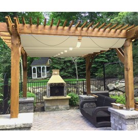 Patio Paradise 4'W x 12'L Waterproof Retractable Pergola Canopy Replacement Outdoor Shade Cover for Patio Garden Deck Gazebo Porch, Wave Sun Shade Awning with Slide on Wire Cable Hardware, Beige