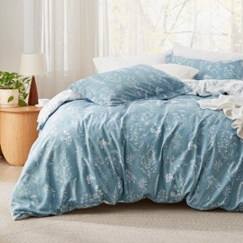 Bedsure Duvet Cover Queen Size - Reversible Mineral Blue Queen Duvet Cover Set with Zipper Closure, 3 Pieces Floral Patterned Bedding Set with 8 Corner Ties and 2 Pillow Shams