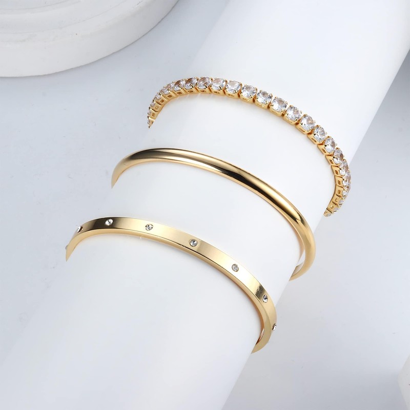 Jstyle 3Pcs Gold Bracelets for Women Girls 14K Gold Plated