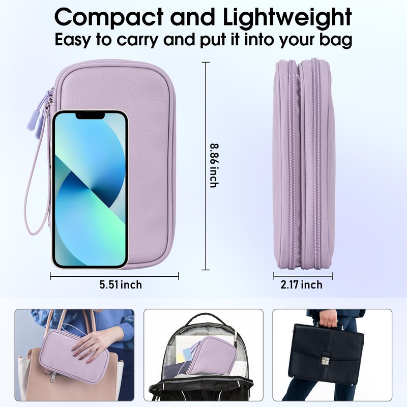 Teskyer Cable Organiser Bag, Portable Double Layer Travel Tech Pouch,