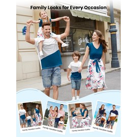 PATPAT Matching Family Outfits Father Son Matching Outfits Crewneck Short Sleeve and Ruffle Cuffs Floral Print Mommy and Me Dresses T-Shirts Tops for Men XL