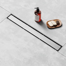 LISEEGO Linear Shower Drain 24 Inch, Shower Drain with 2-in-1 Tile Insert Panel, Brushed AISI 304 Stainless Steel Linear Drain for Fast Drainage, Floor Drain for Bathroom, Kitchen, Garage & More