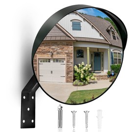 CHIUHEI 12-Inch Convex Security Corner Mirror (Clear View) - Adjustable Fixing Bracket, Wide Angle, Indoor and Outdoor Use - Ideal for Warehouse, Office, Parking Garage, and Traffic Safety (Black)