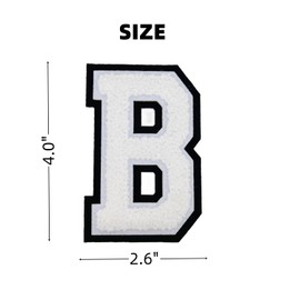 1 PCS 4.0" White Chenille Letter Patch, Iron on Patches for Hats Clothes Bags Backpacks Jeans, Initial Patches Large Varsity Letter. (Letter B)