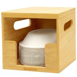 Libreshine Paper Bowl Dispenser Holder – Bamboo Organizer for 90+ 8-32 oz Disposable Bowls – Space-Saving Kitchen, Office, RV, Picnic Storage | Stackable Design, Countertop & Cabinet Friendly