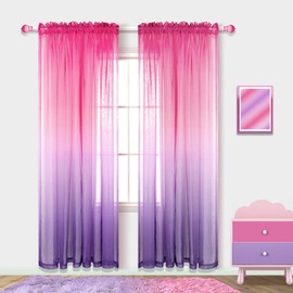 Pink and Purple Curtains for Girls Bedroom 2 Panels Set Ombre Sheer Cute Princess Curtains for Kids Nursery Decor Teen Girls Room Decoration 84 Inch Length