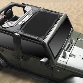 JK Sunshade Mesh Top Sun Shade Top for Jeep Wrangler Accessories Bikini Top Compatible with Jeep Wrangler, JK JKU 2007-2018 4 Door-Blocks UV Wind Noise Star (2/4Door-Non-Standardized)