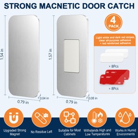 Magnetic Cabinet Door Catch, Ultra Thin No Drill Cabinet Door Magnets, Adhesive Stainless Steel Cabinet Latch to Stay Closed, Kitchen, Bathroom Magnetic Door Catch Closer 4 Pack