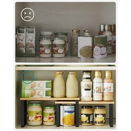 SONGMICS Organizadores de Cocina, Juego de 4 Estantes de Cocina, Apilables, Expandibles, Negro y Natural MKCS10NBV1                                   