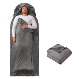 tuphen Flannel Sleeping Bag Liner, Travel Sheets for Adult Sleep Sack - Camping Sheet for Traveling, Backpacking, Hotel - 4 Seasons Sleep Sack with Adjustable Drawstring Hood