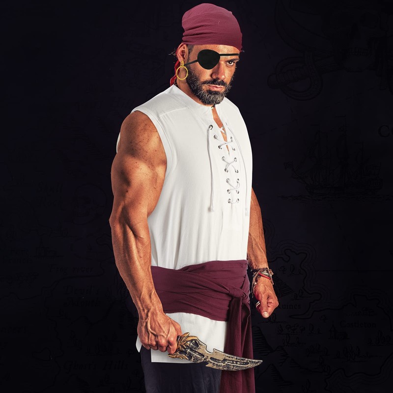 Boyiee Adult Pirate Costume Men Medieval Renaissance Shirt Pirate Bandana