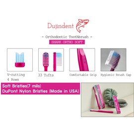 DUJINDENT Orthodontic Toothbrush for Braces [6 Packs] V Trim Cutting USA Bristles Braces Toothbrush for Brackets and Wires Cleaning (Shark Ortho Soft, 6 Pack)