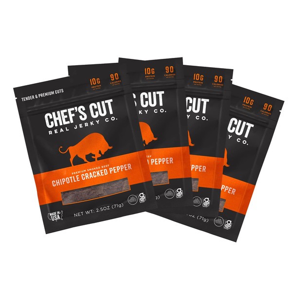 Chef's Cut Real Steak Chipotle Cracked Pepper Jerky, 2.5 Ounce (4 Pack)