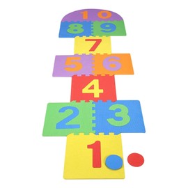 Hopscotch Mat for Play Floor Playmat, 12"×12" Hopscotch Interlocking Foam Tiles, Easy to Assemble & Clean, Soft & Reliable EVA Hopscotch Rug, 10 Large Number Foam Play Mats for Most Surface 7 x 2 Ft