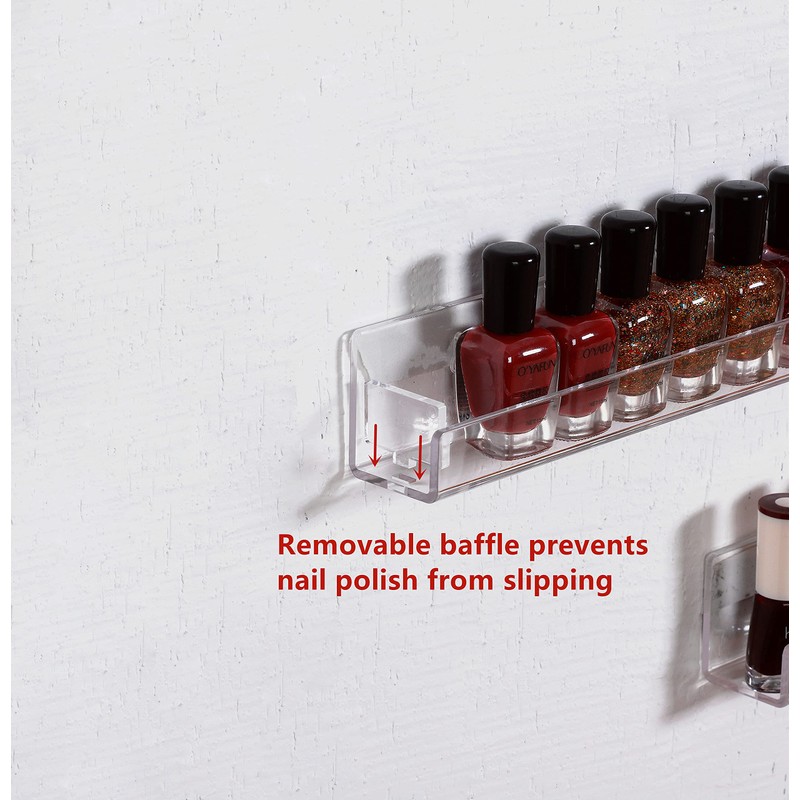 LikeU Nail Polish Rack Wall Mounted Shelf 2 Pack,Clear Acrylic