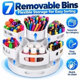 360° Rotating Desk Organizer for Office & School – 7 Removable Bins for Pens, Pencils & Stationery Storage