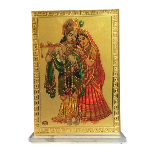 Golden Radha Krishna Hindu Religious Photo Frame With Stand |