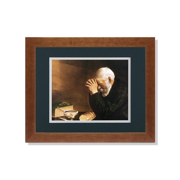 Art Prints Inc Daily Bread Man Praying at Table Grace Religious G/C Matted Picture Honey Framed