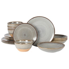 Gibson Elite Dreamweaver Double Bowl Terracotta Reactive Dinnerware Set - Grey, Service for 4 (16pcs)