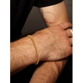 3MM Wide High Polished Men Jewelry 18K Gold Plated Stainless Steel Base Curb Cuban Chain Link Bracelet