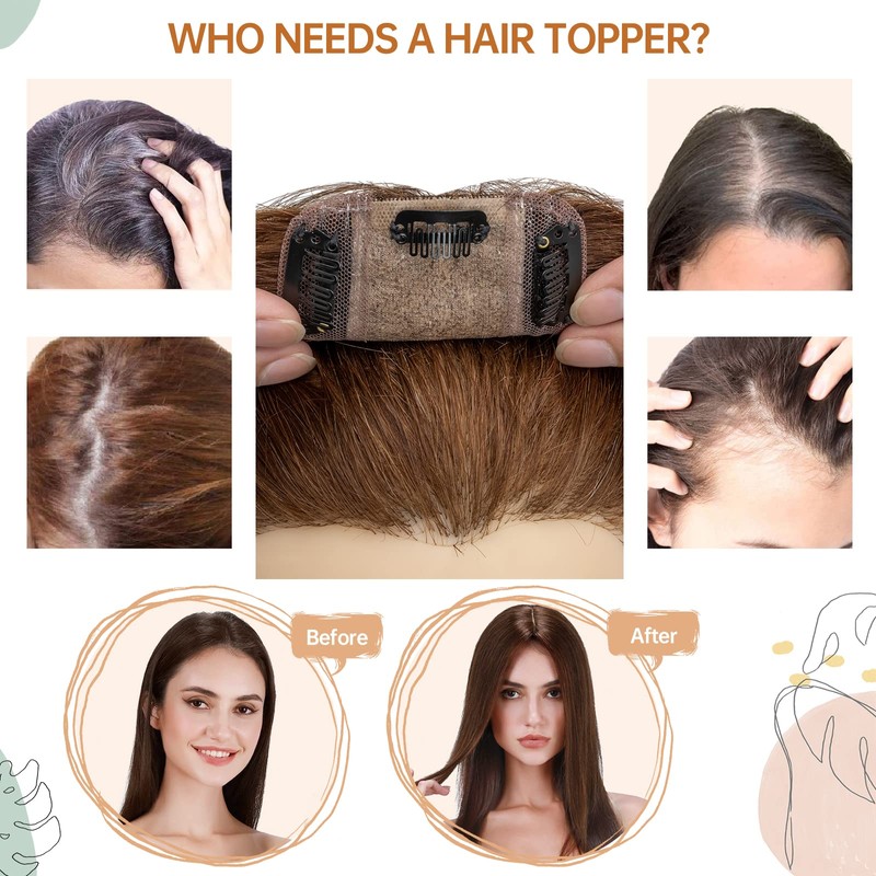 S-noilite Real Hair Topper Upgraded Silk Base Clip In Topper