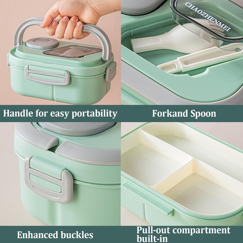 Wondora Lunchbox mit Fächern, Bento Box Kinder Brotdose mit Gabel