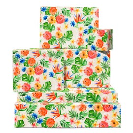 CENTRAL 23 Tropical Wrapping Paper - 6 Sheets Of Floral Gift Wrap For Women - Tropical Flowers And Monstera - Summer Beach Holiday - Comes With Stickers - Recyclable