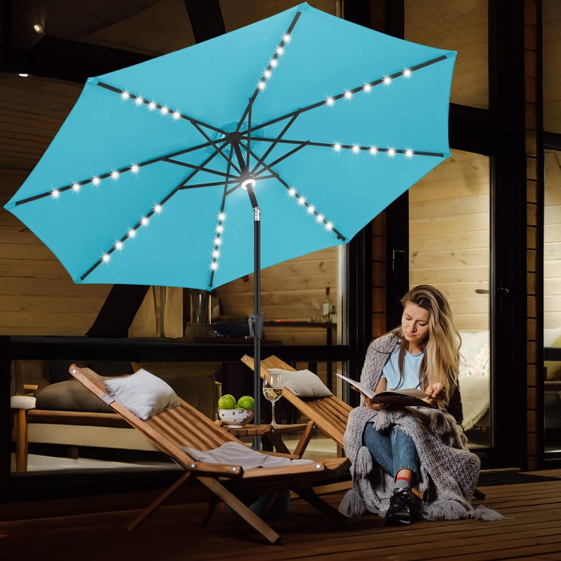 FLAME&SHADE 9 ft Patio Umbrella with Solar Lights, 40 LED
