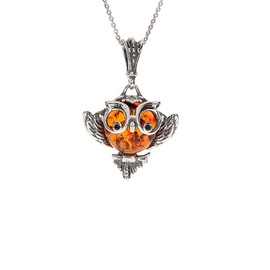 Artisana-Schmuck Amber Owl Pendant (without Chain) 925/000 Sterling Silver, 925/000 sterling silver Baltic Amber, Amber