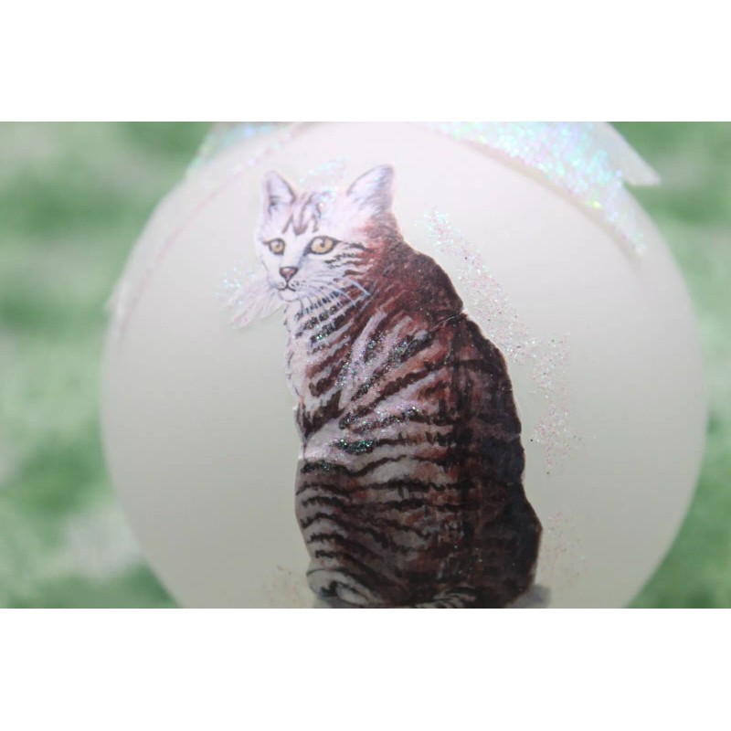 C011 Hand-made Christmas Ornament cat kitten - Tiger Tabby sitting