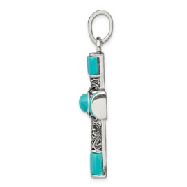 Auriga Fine Jewelry 925 Sterling Silver Synthetic Turquoise Antiqued Cross Pendant