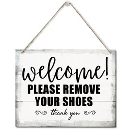 Vintage Sign Welcome, Please Remove Your Shoes, Thank You, Hanging Printed Wall Plaque Wood Signs, Home Décor Gift, Wooden Shoes Off Sign, Rustic Farmhouse Sign, Decor Wood Sign Home Decor 10X7.8inch